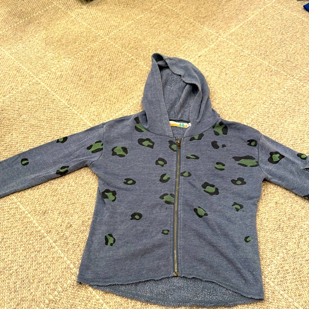 Vintage Havana zip up hoodie denim blue color with green detail. Girls xl